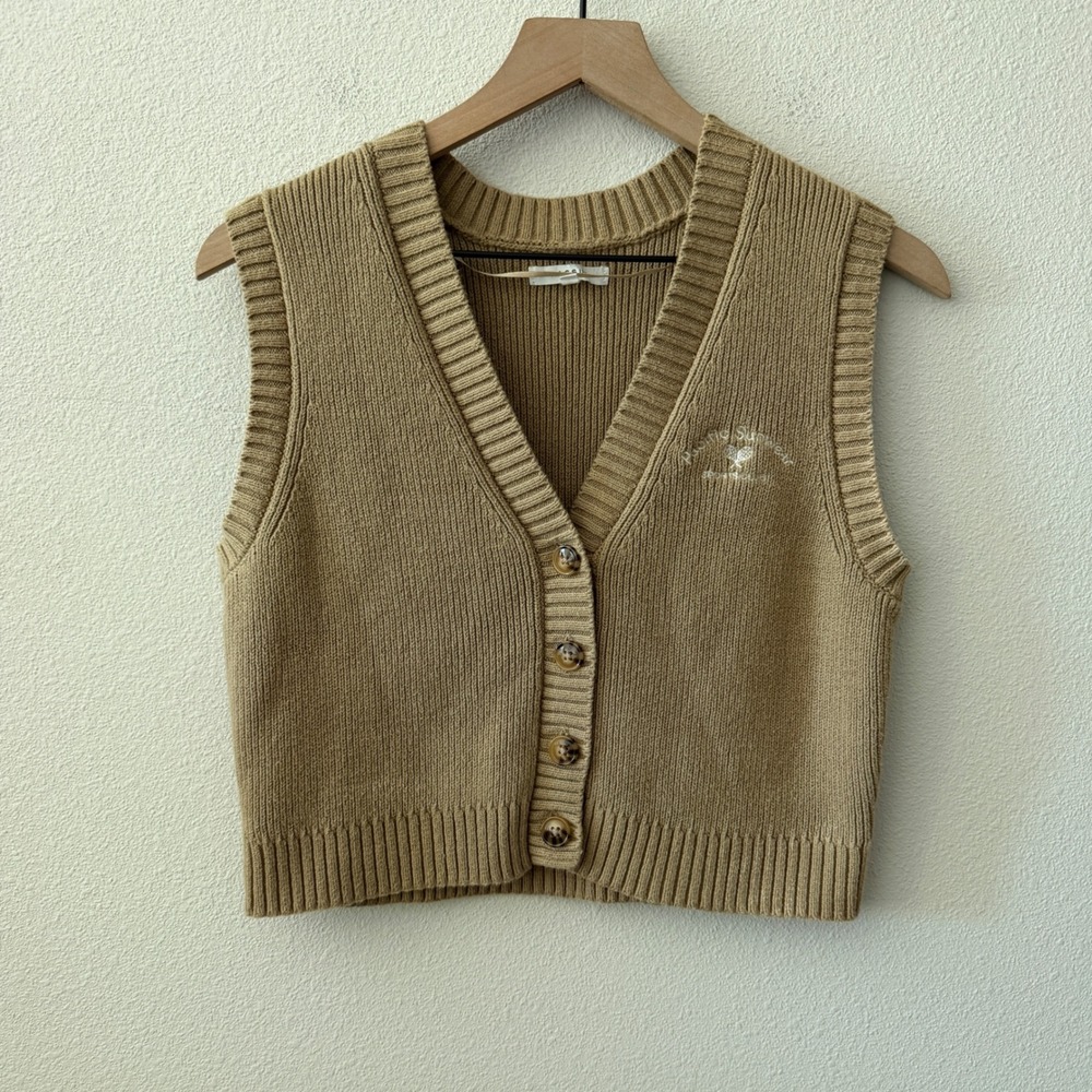 PACSUN Womens Sweater Vest‎ Preppy Collegiate Tenniscore Neutral Tan Size Small